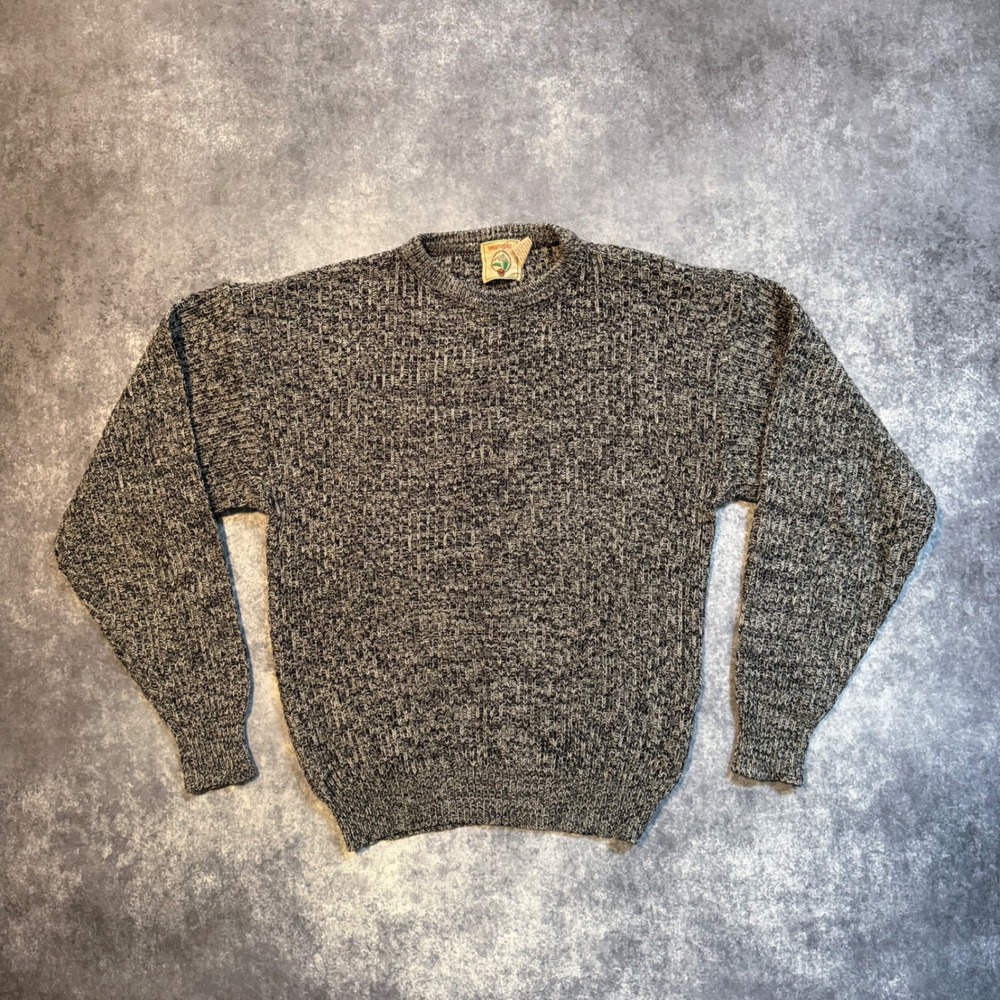 Vintage Wrangler Mens Medium Grey Marled Knit Crewneck Acrylic Sweater Korea